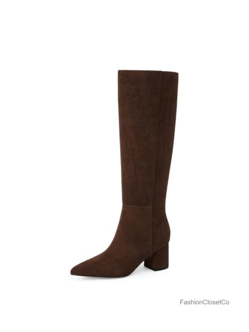 Women's Knee High Boots Chunky Low Block Heel Pointed Toe Faux Suede Tall Boots